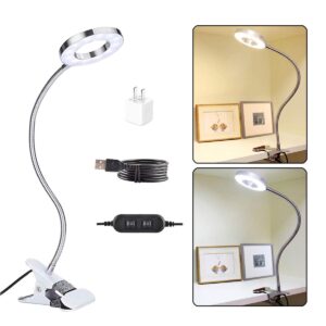 CLOOOUDS 7W Clip on Light, LED Clip On Lamp, USB Reading Book Light, Bed Lamp,Desk lamp, Warm Light and White Light