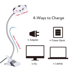 CLOOOUDS 7W Clip on Light, LED Clip On Lamp, USB Reading Book Light, Bed Lamp,Desk lamp, Warm Light and White Light