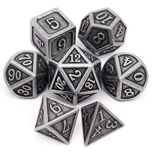 haxtec antique iron metal dnd dice set silver d&d polyhedral dice w/pu leather dice bag for dungeons and dragons gift ttrpg