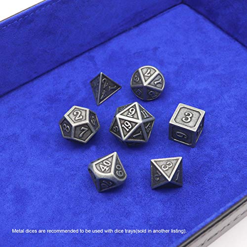 Haxtec Antique Iron Metal DND Dice Set Silver D&D Polyhedral Dice W/PU Leather Dice Bag for Dungeons and Dragons Gift TTRPG