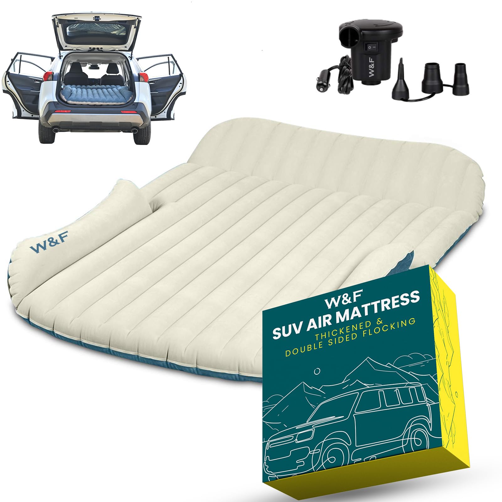 WEY&FLY SUV Air Mattress Thickened and Double-Sided Flocking Travel Camping Bed Dedicated Mobile Cushion Extended Outdoor for Back Seat 4 Bags