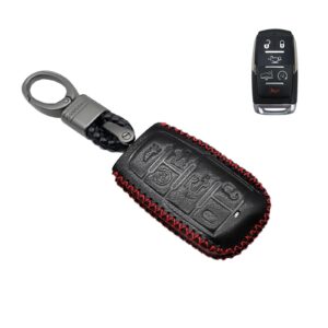 MECHCOS Compatible with Ram 1500 Limited Truck Pickup 6 Buttons Leather Case Key Fob Cover Keyless Remote Holder Protecter Key Chain