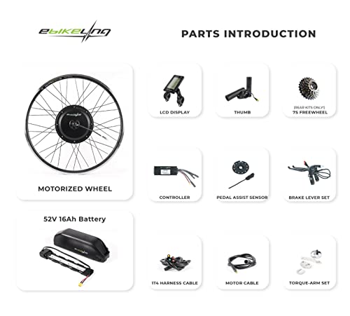 EBIKELING Waterproof Ebike Conversion Kit with Battery 24" Direct Drive Front or Rear Wheel Electric Bike Conversion Kit Ebike Battery & Charger Included 1500W 1200W Electric Bike for Adults