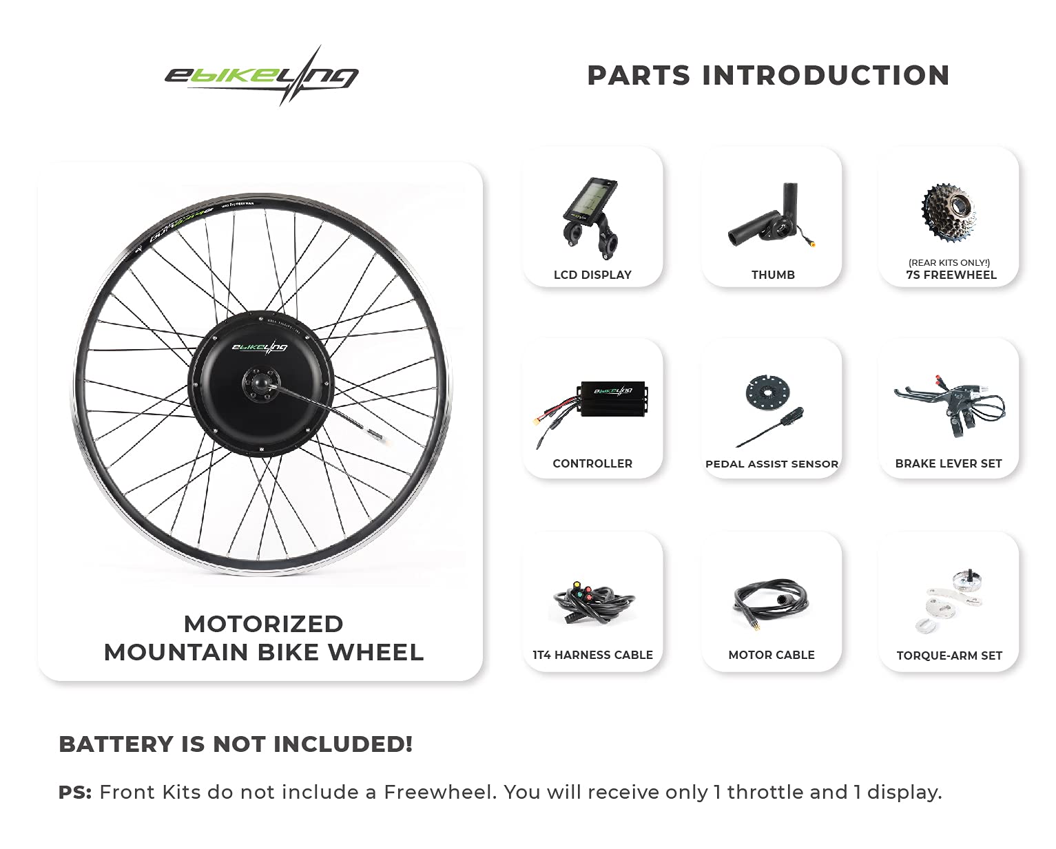 EBIKELING Waterproof Ebike Conversion Kit for Electric Bike 26" Front or Rear Wheel Electric Bicycle Hub Motor Kit, 1500W, Rear/LCD/Thumb