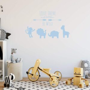 Animal Themed Wall Decal - Love Them Let Them Be Wild - Vinyl Decor for Baby's Nursery, Bedroom Kids Room, Playroom or Classroom – Silhouette of Lion, Hippo, Elephant and Giraffe