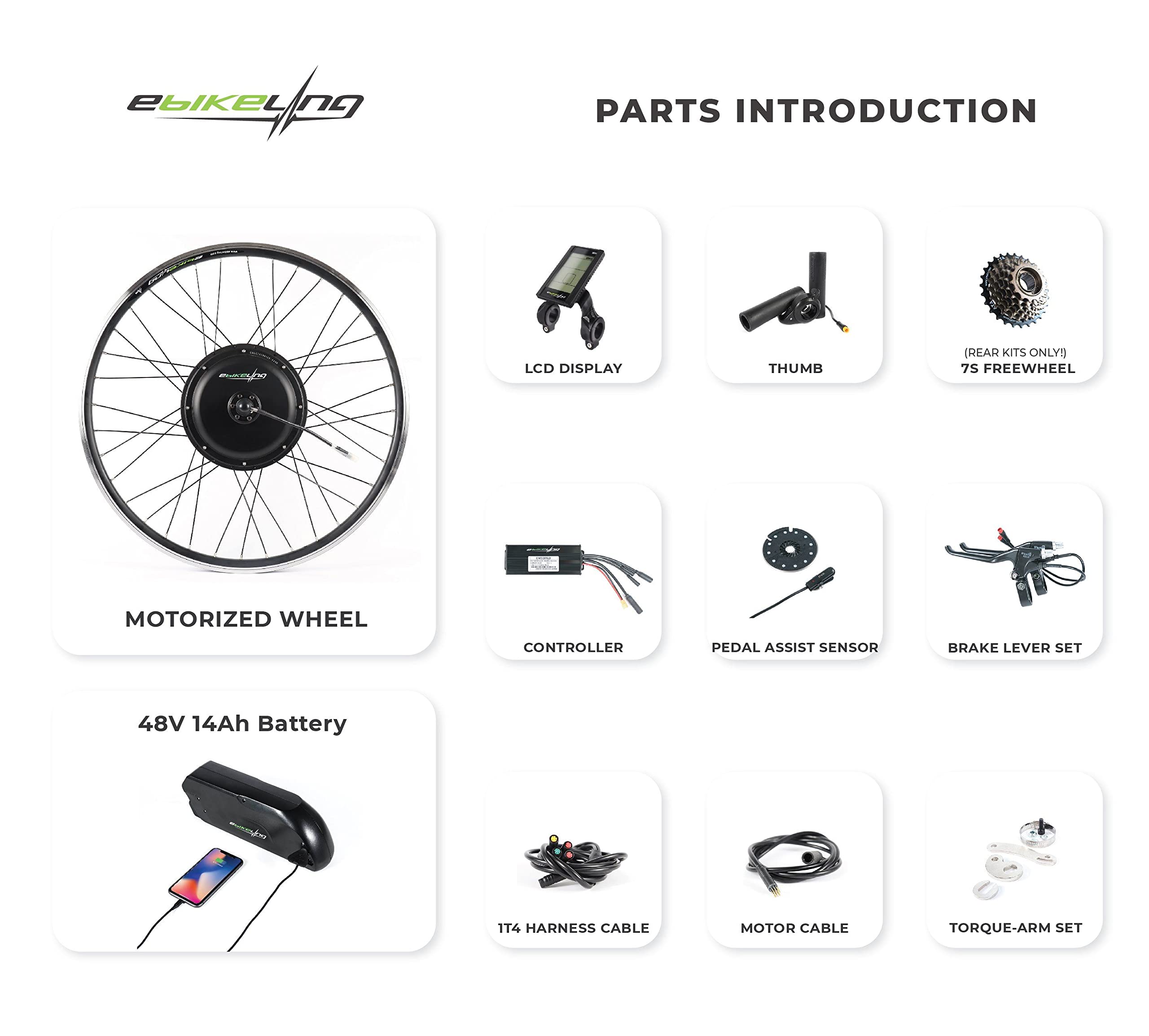 EBIKELING Waterproof Ebike Conversion Kit with Battery Direct Drive 700C Front or Rear Wheel Electric Bike Conversion Kit Ebike Battery & Charger Included 1500W 1200W Electric Bike for Adults