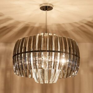 TZOE Crystal Chandelier,Modern Drum Light,17.7"(D) x45.7(H),4 Light Crystal Pendant Light,Adjustable Height,Polished Chrome,UL Listed