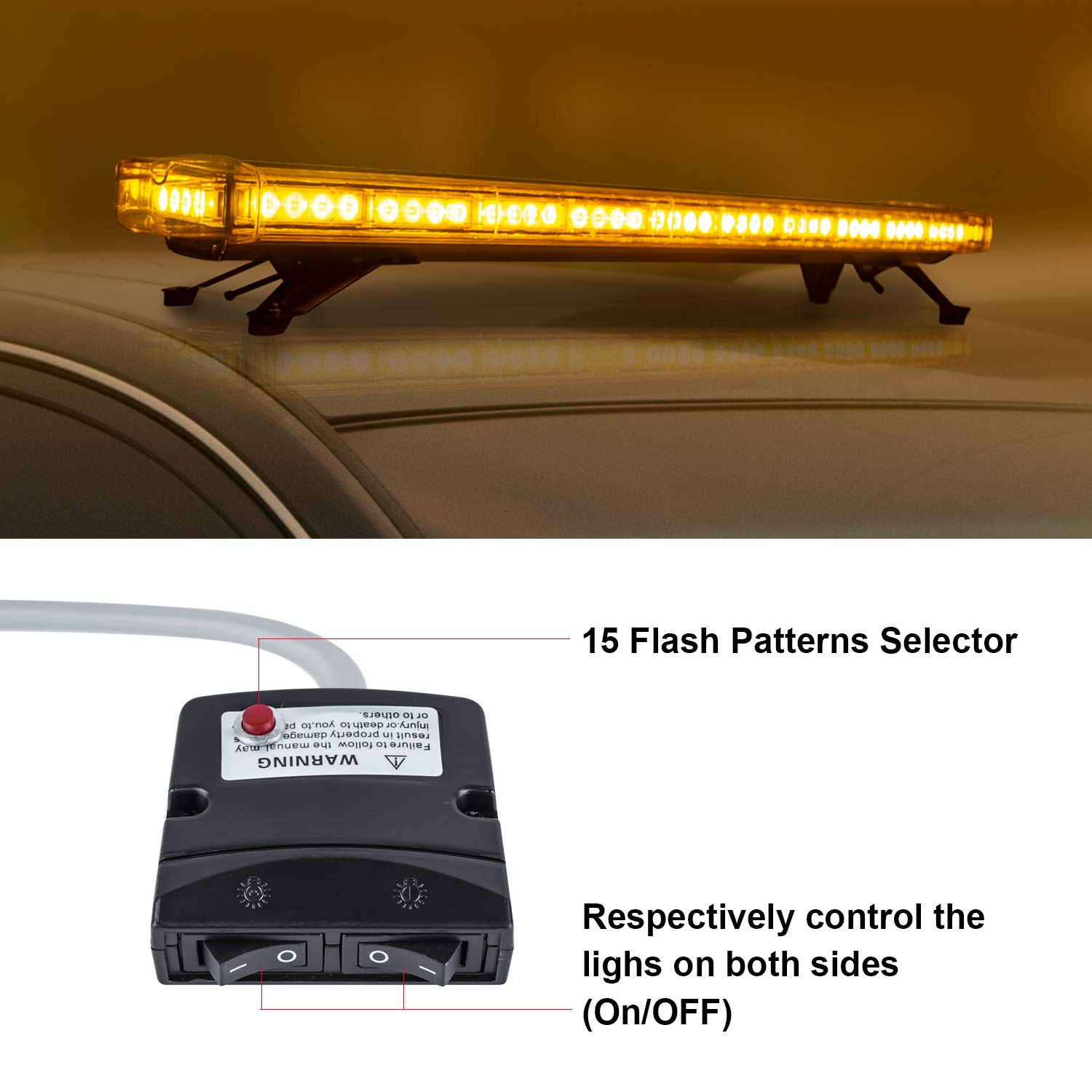 ASPL 47" 88 LED High Intensity Low Profile Roof Top Strobe Light Bar Emergency Warning Strobe lights For Tow Truck Construction Vehicles (Amber)