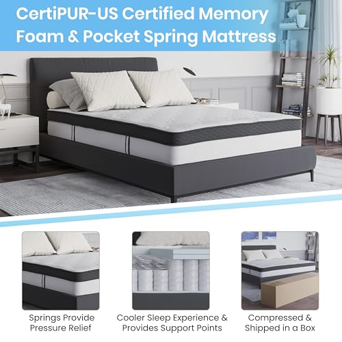 Flash Furniture Capri Comfortable Sleep 12 Inch CertiPUR-US Certified Memory Foam & Pocket Spring Mattress, Full Mattress in a Box White