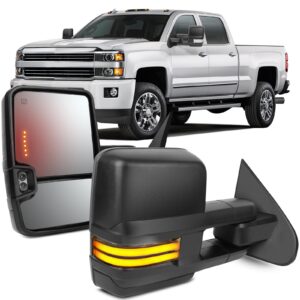ocpty towing mirrors with power heated left right side tow mirrors compatible with for chevy 2014-2018 for gmc 2014-2018 with running lamp black housing