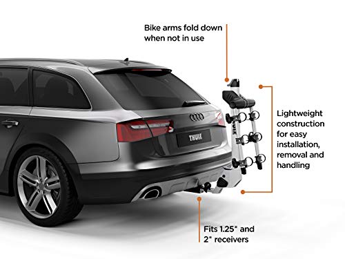 Thule Helium Pro Hanging Bike Rack - Carries 3 Bikes - Lightweight Hitch Bike Rack - Fits 2" and 1.25" receivers - Quick Tool-Free Installation - Tilts for Trunk Access - 112lb Load Capacity