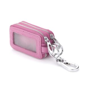 BAKUN Two-Sides Mini Genuine Leather Car Key Chain Holder Wallet Case, Key Holder Key Organizer Wallet(Light Pink)