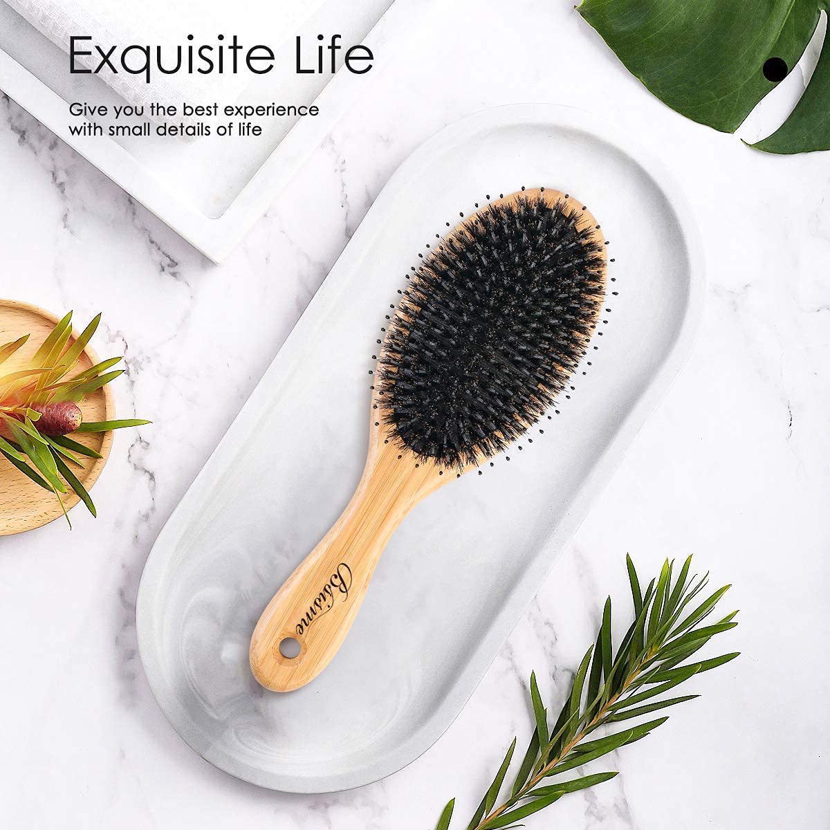 Hair Brush Comb Set Boar Bristle Hairbrush for Curly Thick Long Fine Dry Wet Hair,Best Travel Bamboo Paddle Detangler Detangling Hair Brushes for Women Men Kids Adding Shine Smoothing Hair