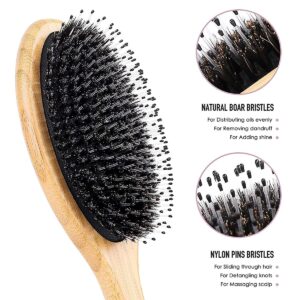 Hair Brush Comb Set Boar Bristle Hairbrush for Curly Thick Long Fine Dry Wet Hair,Best Travel Bamboo Paddle Detangler Detangling Hair Brushes for Women Men Kids Adding Shine Smoothing Hair