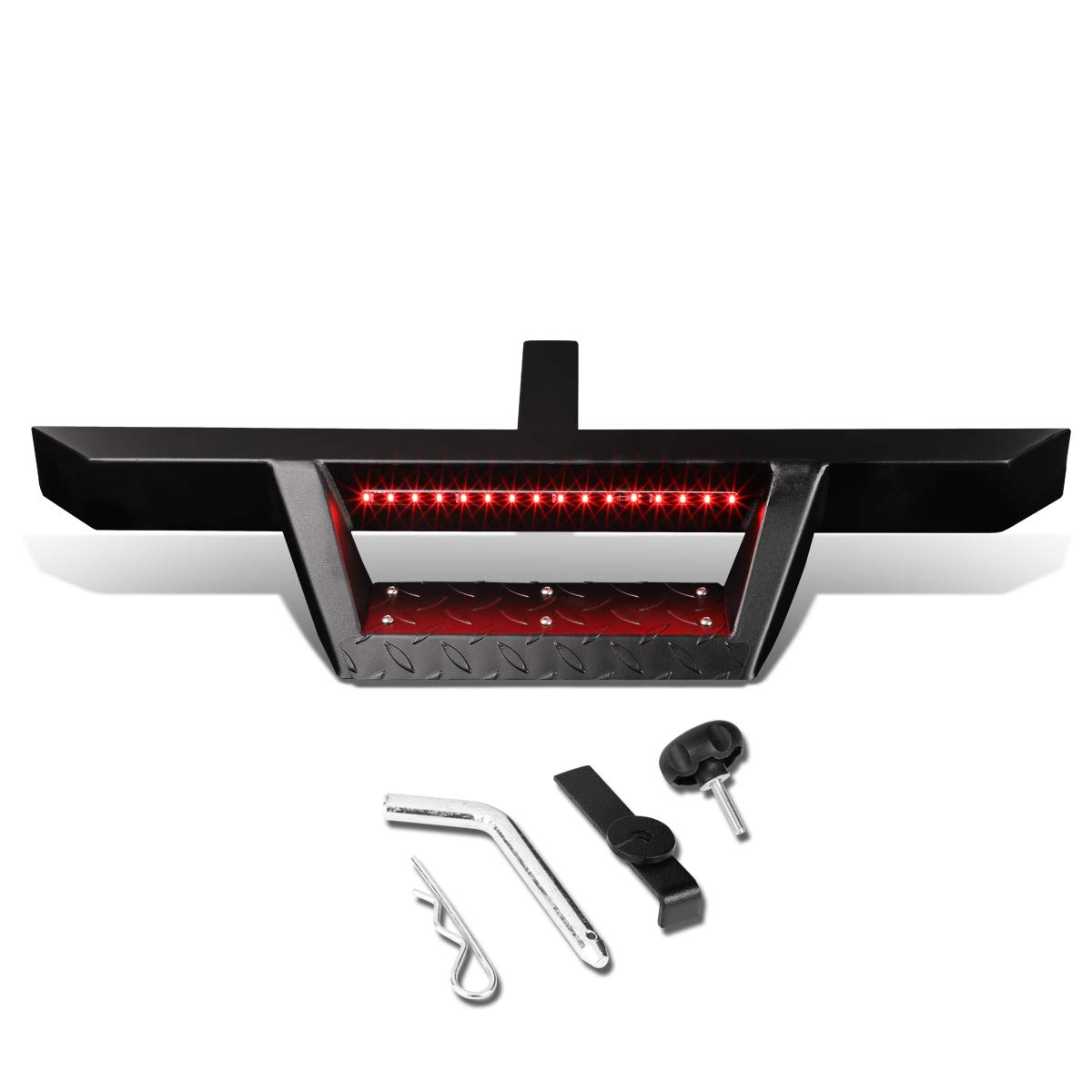 DNA Motoring HITST-2-333-BK-T1 2" Receiver Trailer Towing Hitch Step Bar w/LED Brake Light,Black