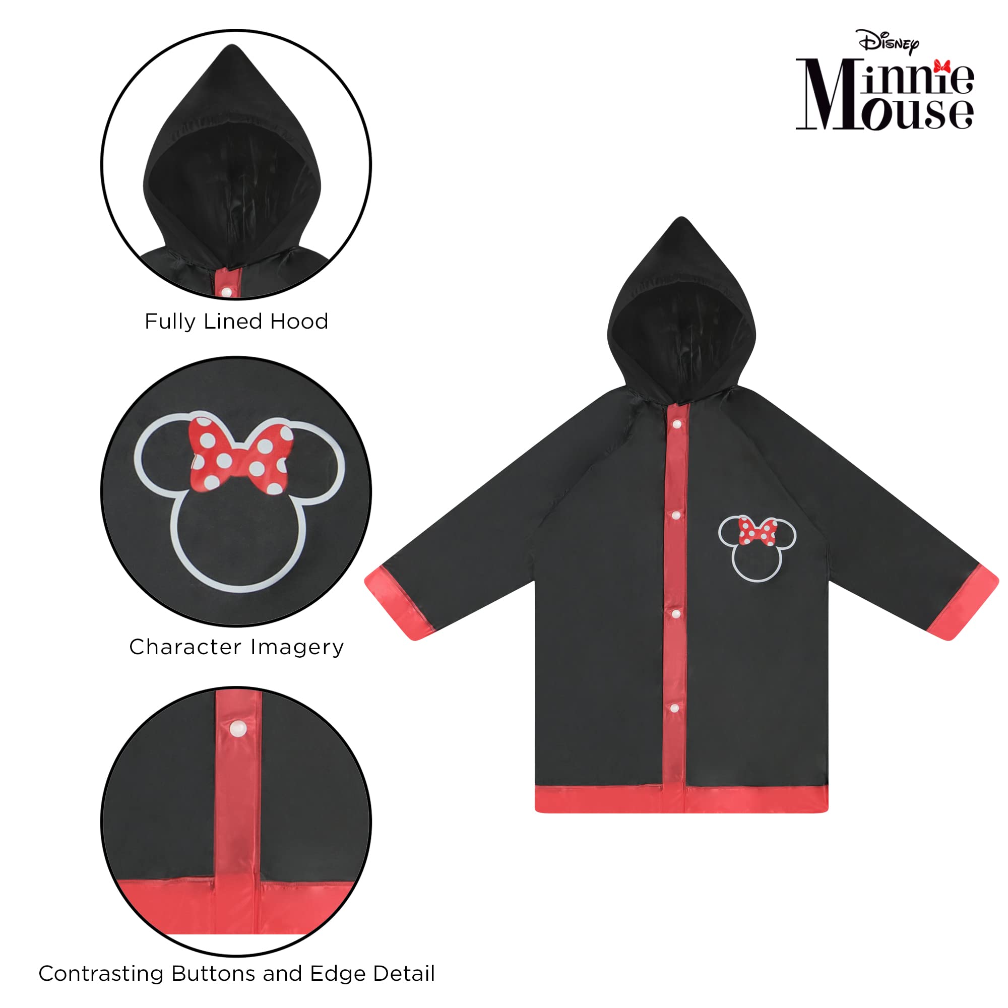 Disney girls Disney and Slicker Rainwear Set, Toddler Or Little Girl Rainwear Ages 2-7 Umbrella, Minnie Mouse Black, MEDIUM AGE 4-5 US