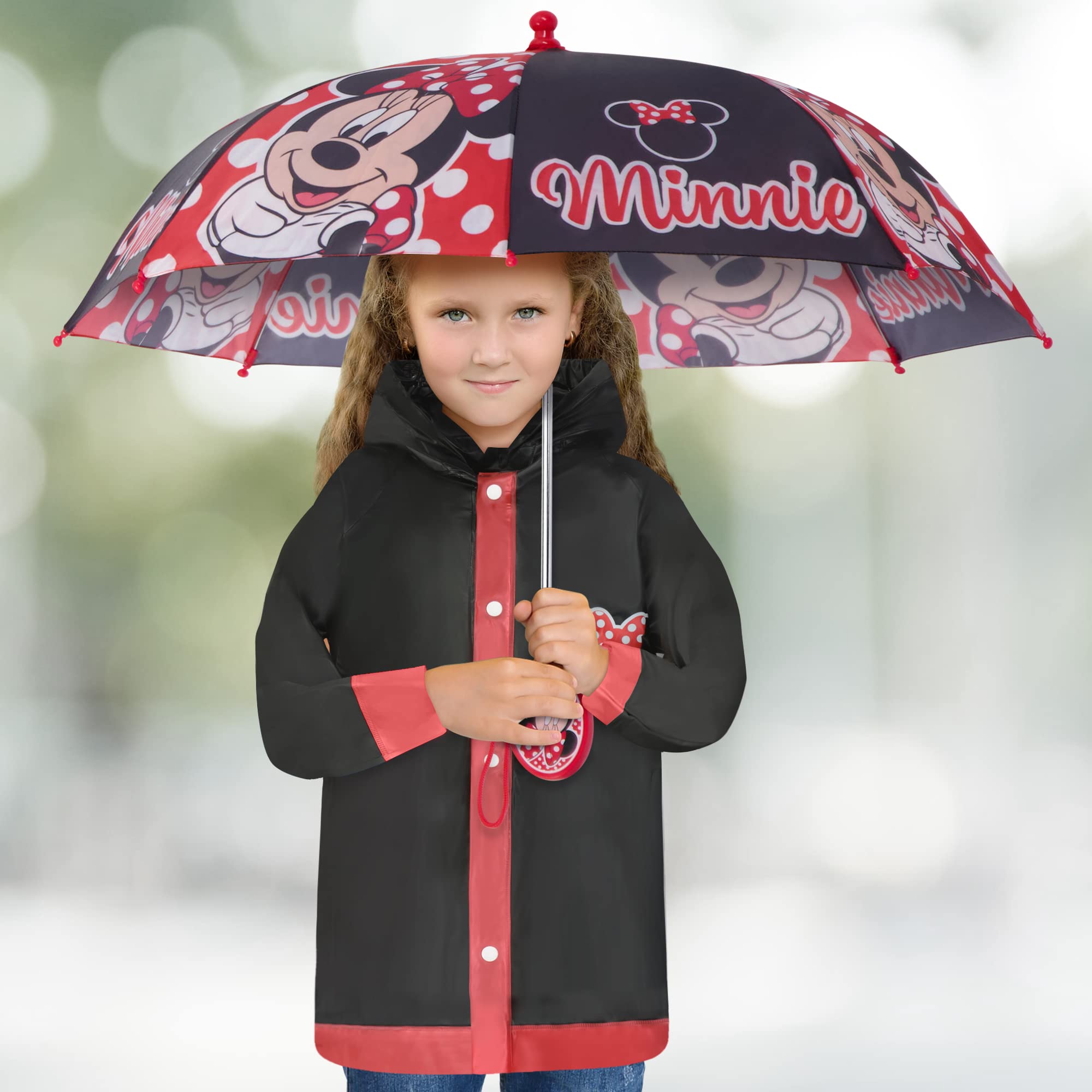 Disney girls Disney and Slicker Rainwear Set, Toddler Or Little Girl Rainwear Ages 2-7 Umbrella, Minnie Mouse Black, MEDIUM AGE 4-5 US