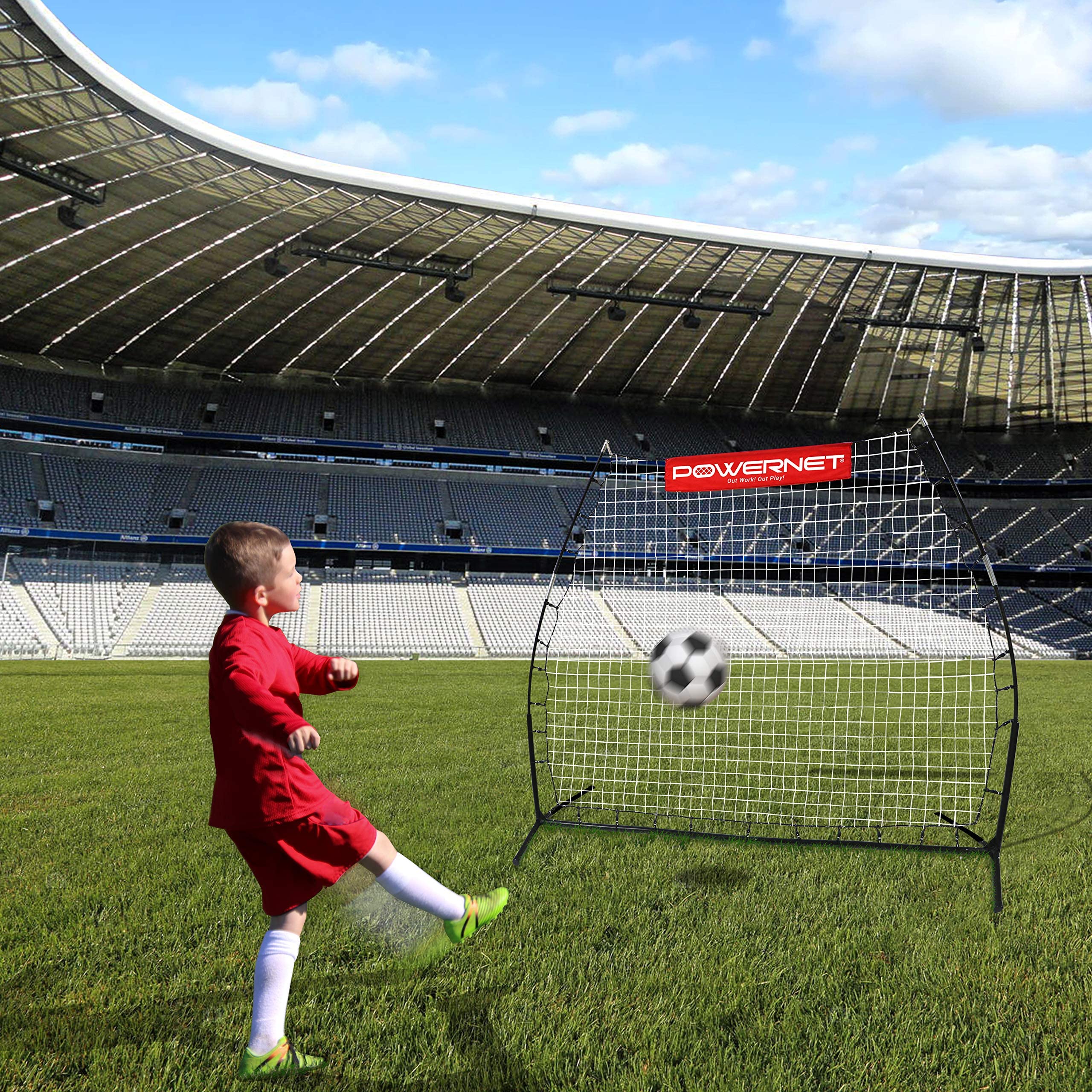 PowerNet Carli Lloyd Rebounder Training Net for Soccer, Lacrosse, Baseball, Softball | Angled Multi-Sport Rebound Pitchback Net | Portable Dual Practice Surface