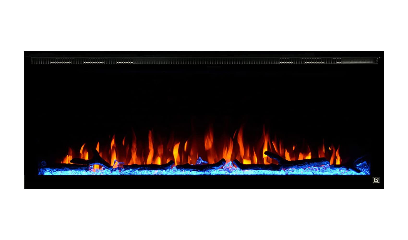 Touchstone Sideline Elite Smart 50” WiFi-Enabled Electric Fireplace - in-Wall Recessed - 60 Color Combinations - 1500/750 Watt Heater (68-88°F Thermostat) - Black - Log, Crystals & Driftwood - 80036