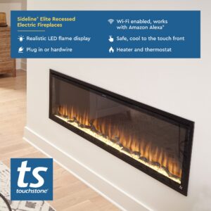 Touchstone Sideline Elite Smart 50” WiFi-Enabled Electric Fireplace - in-Wall Recessed - 60 Color Combinations - 1500/750 Watt Heater (68-88°F Thermostat) - Black - Log, Crystals & Driftwood - 80036