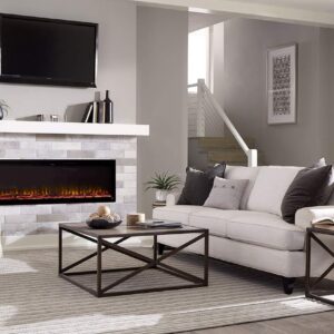 Touchstone Sideline Elite Smart 50” WiFi-Enabled Electric Fireplace - in-Wall Recessed - 60 Color Combinations - 1500/750 Watt Heater (68-88°F Thermostat) - Black - Log, Crystals & Driftwood - 80036