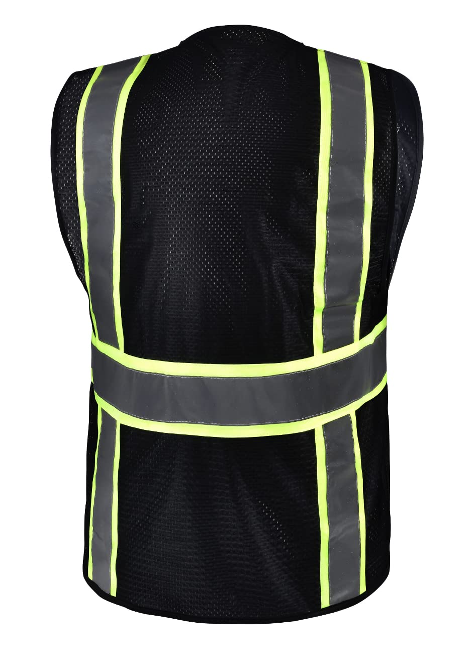 Black Two Tones Safety Vest, With Multi-Pockets Tool (Medium)