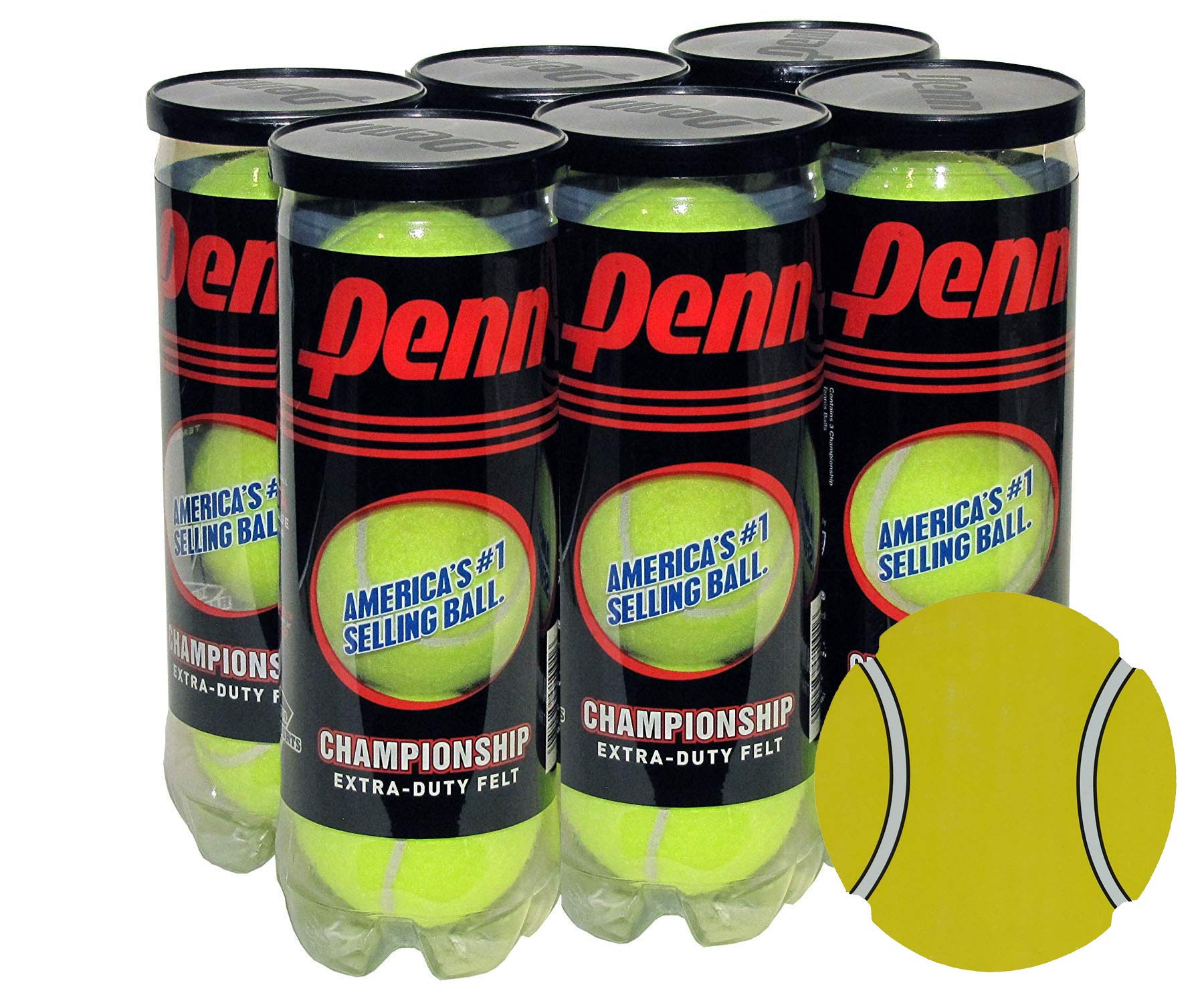 InPrimeTime Penn Championship Tennis Balls, 6 cans (18 Balls) Super Value Bundle with Exclusive Magnet (Extra Duty)