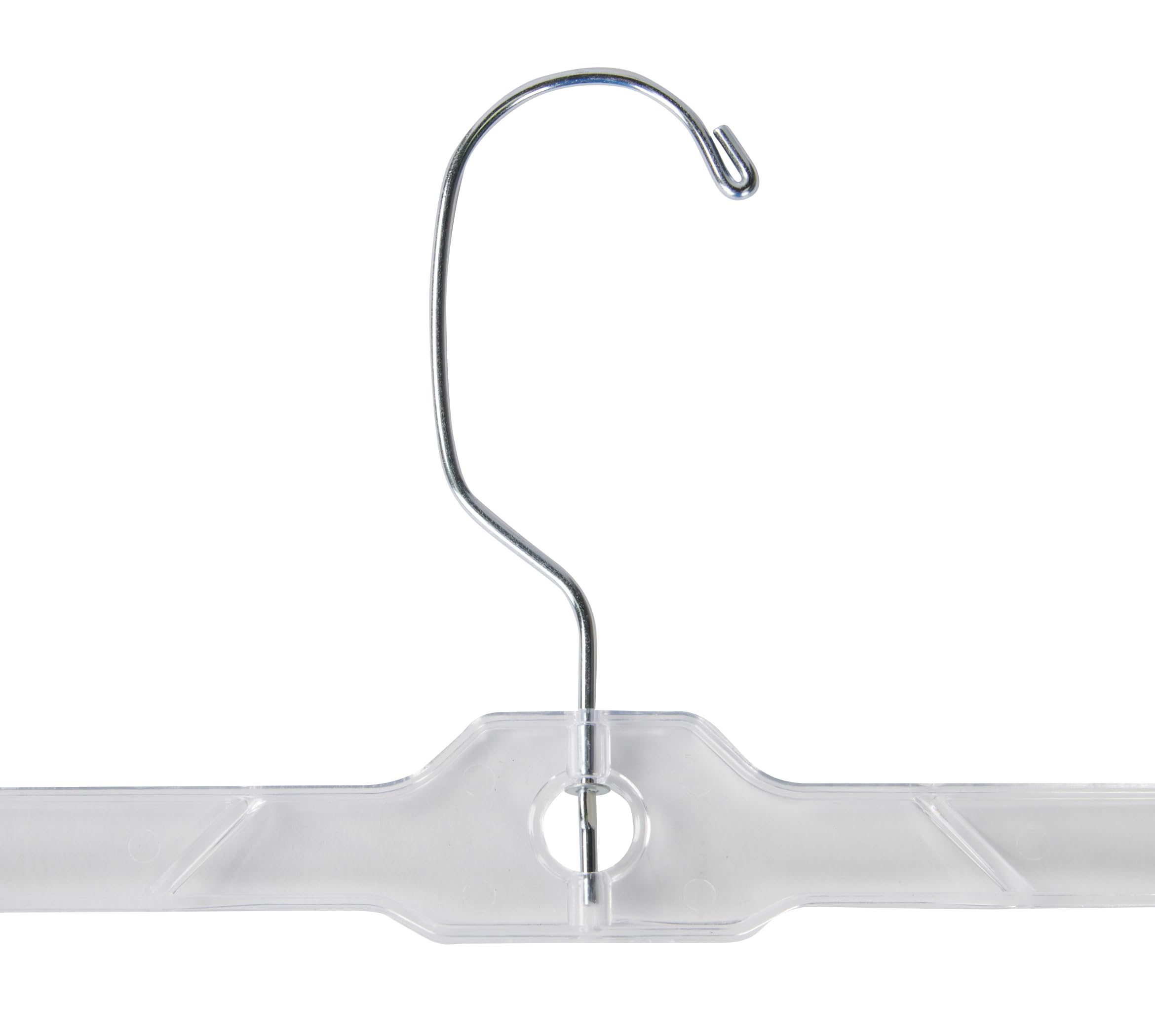 14 inch Clear Plastic Skirt and Pants Hangers - Pack of 20 - Perfect for Lightweight Fabrics Such As Rayon and Linen - Features Anchored Chrome Swivel Hooks, Hangbars, and Padded Metal Clips