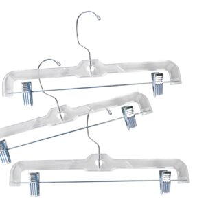 14 inch Clear Plastic Skirt and Pants Hangers - Pack of 20 - Perfect for Lightweight Fabrics Such As Rayon and Linen - Features Anchored Chrome Swivel Hooks, Hangbars, and Padded Metal Clips