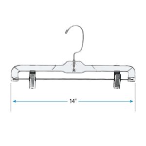 14 inch Clear Plastic Skirt and Pants Hangers - Pack of 20 - Perfect for Lightweight Fabrics Such As Rayon and Linen - Features Anchored Chrome Swivel Hooks, Hangbars, and Padded Metal Clips