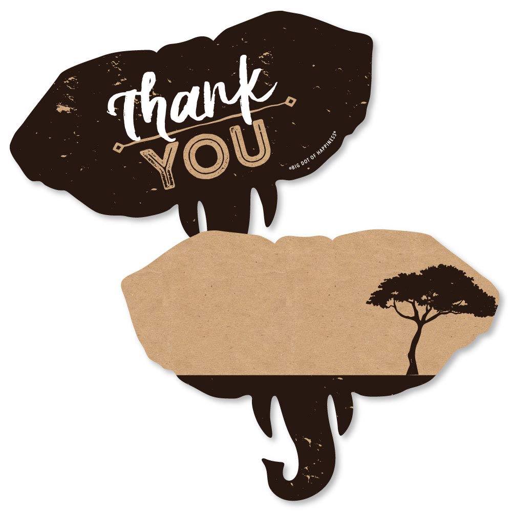 Big Dot of Happiness Wild Safari - Shaped Cards - African Jungle Adventure Birthday Party or Baby Shower Thank You Note with Envelopes - Set of 12