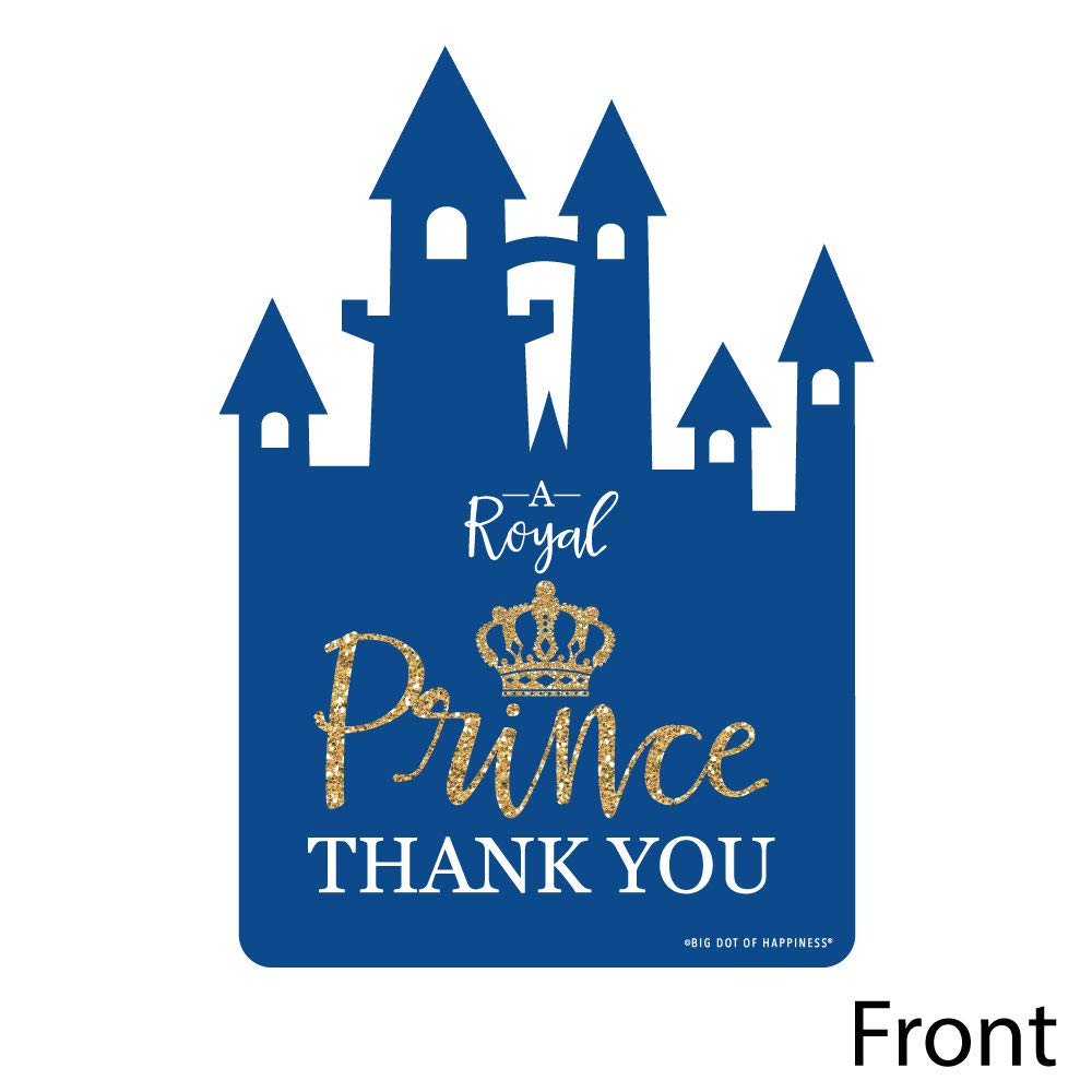 Big Dot of Happiness Royal Prince Charming - Shaped Cards - Baby Shower or Birthday Party Thank You Note with Envelopes - Set of 12