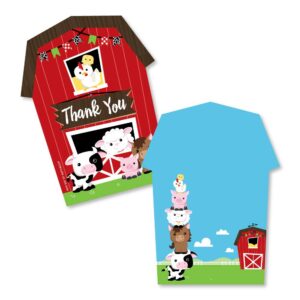 big dot of happiness farm animals - shaped cards - barnyard baby shower or birthday party thank you note with envelopes - set of 12