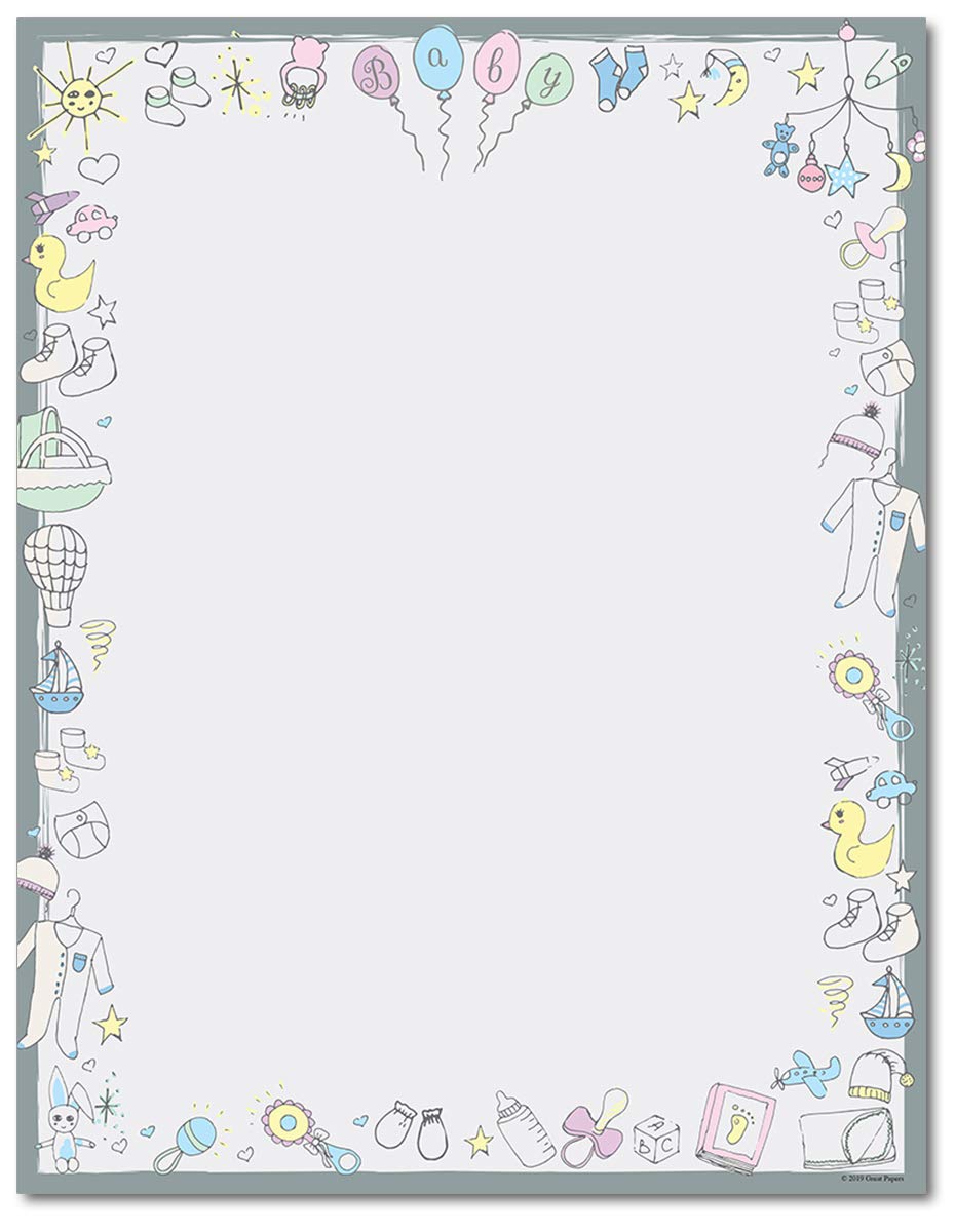 Baby Time Stationery Paper - 80 Sheets - Great for Baby Showers and Birth Announcements