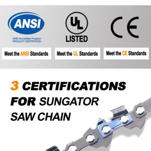 SUNGATOR 3-Pack 10 Inch Chainsaw Chain SG-S40, 3/8" LP Pitch - .050" Gauge - 40 Drive Links, Compatible with Remington, Craftsman, Poulan, Worx