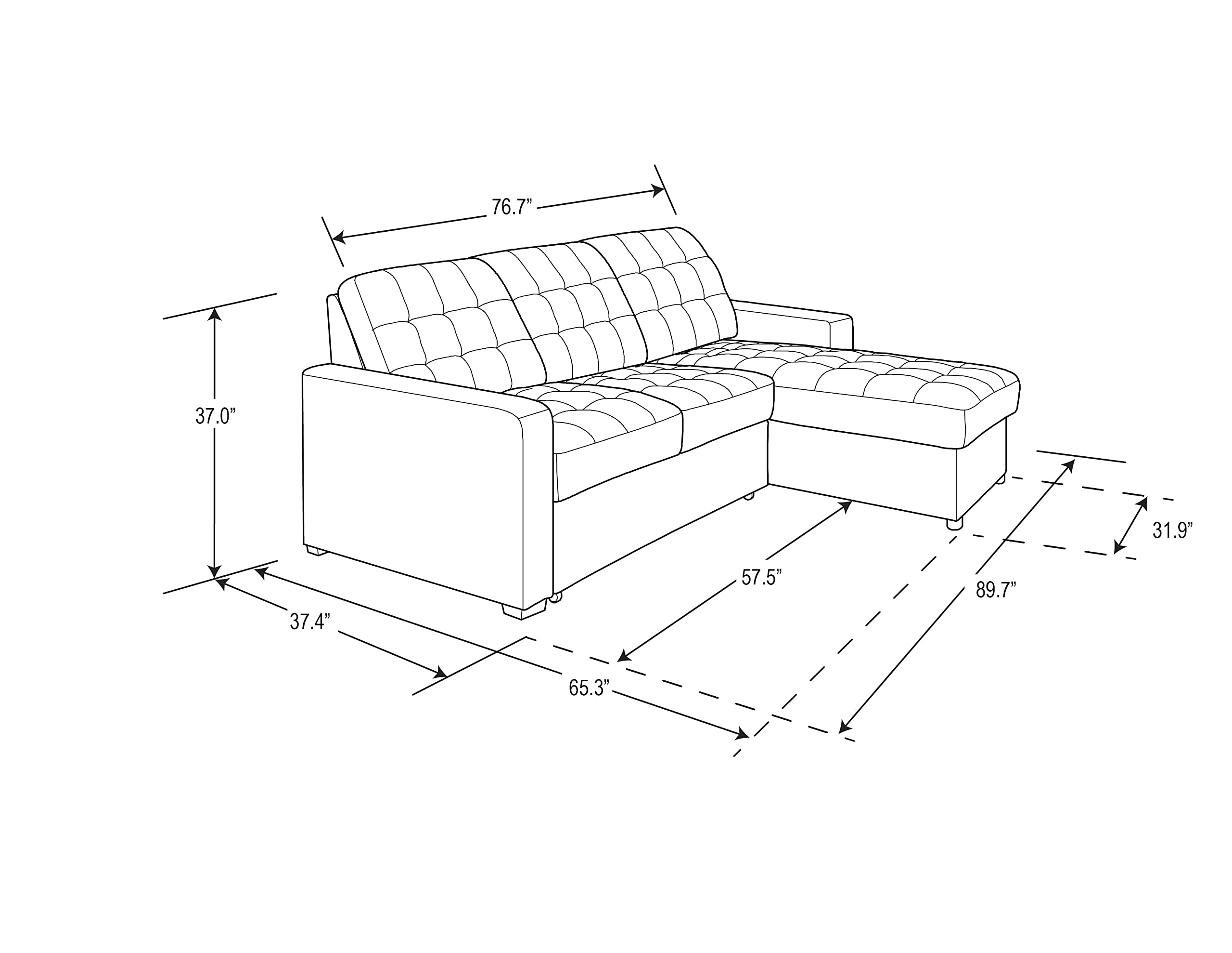 Serta Dreamlift Bakersfield Sectional Sofa Bed, Steel Grey