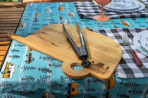 Camco Life is Better at The Campsite Retro RV Shaped Bamboo Wood Cutting Board for Food Prep-Doesn't Dull Knives, Resists Moisture (53089)