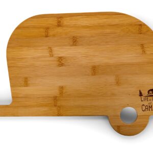 Camco Life is Better at The Campsite Retro RV Shaped Bamboo Wood Cutting Board for Food Prep-Doesn't Dull Knives, Resists Moisture (53089)