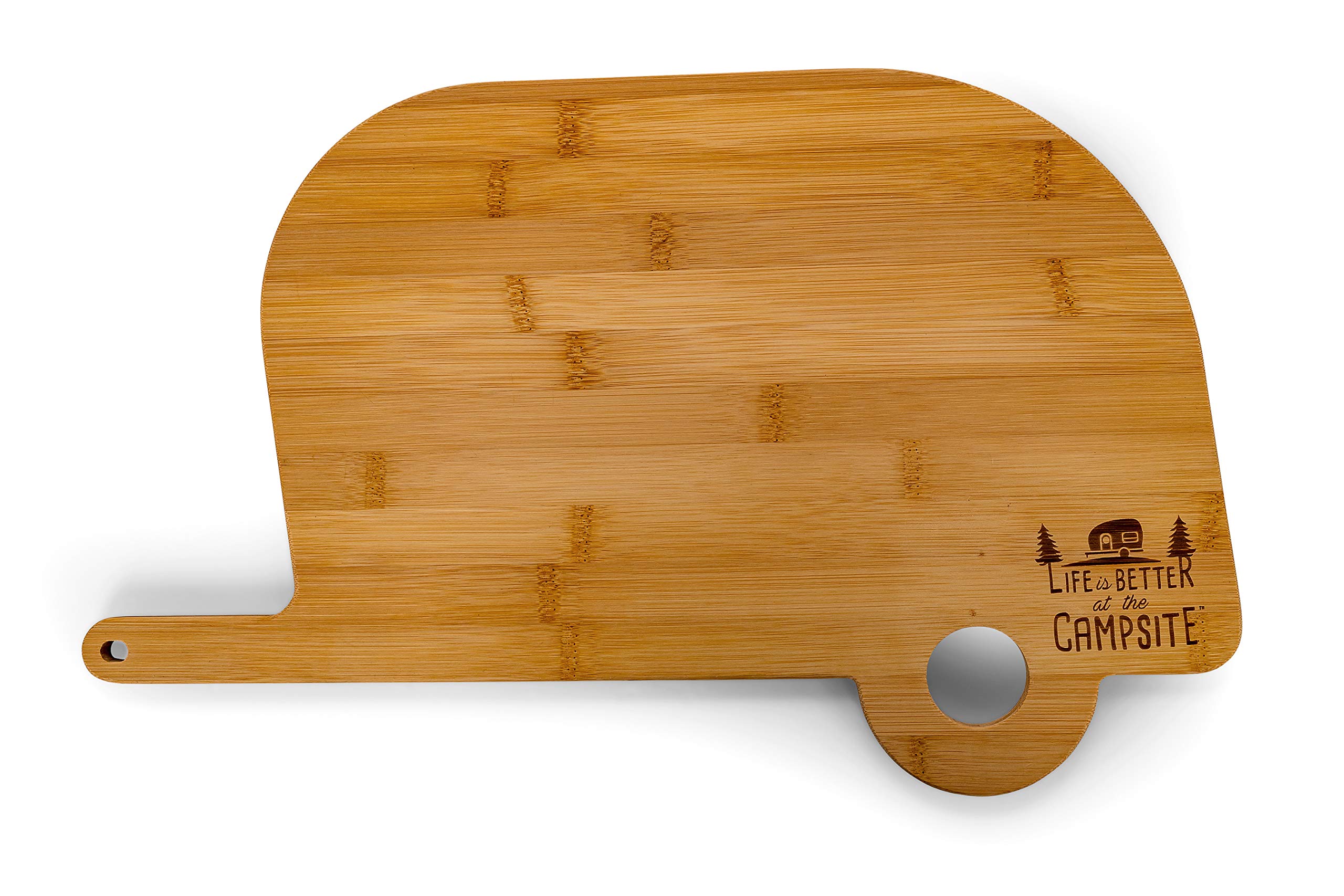 Camco Life is Better at The Campsite Retro RV Shaped Bamboo Wood Cutting Board for Food Prep-Doesn't Dull Knives, Resists Moisture (53089)