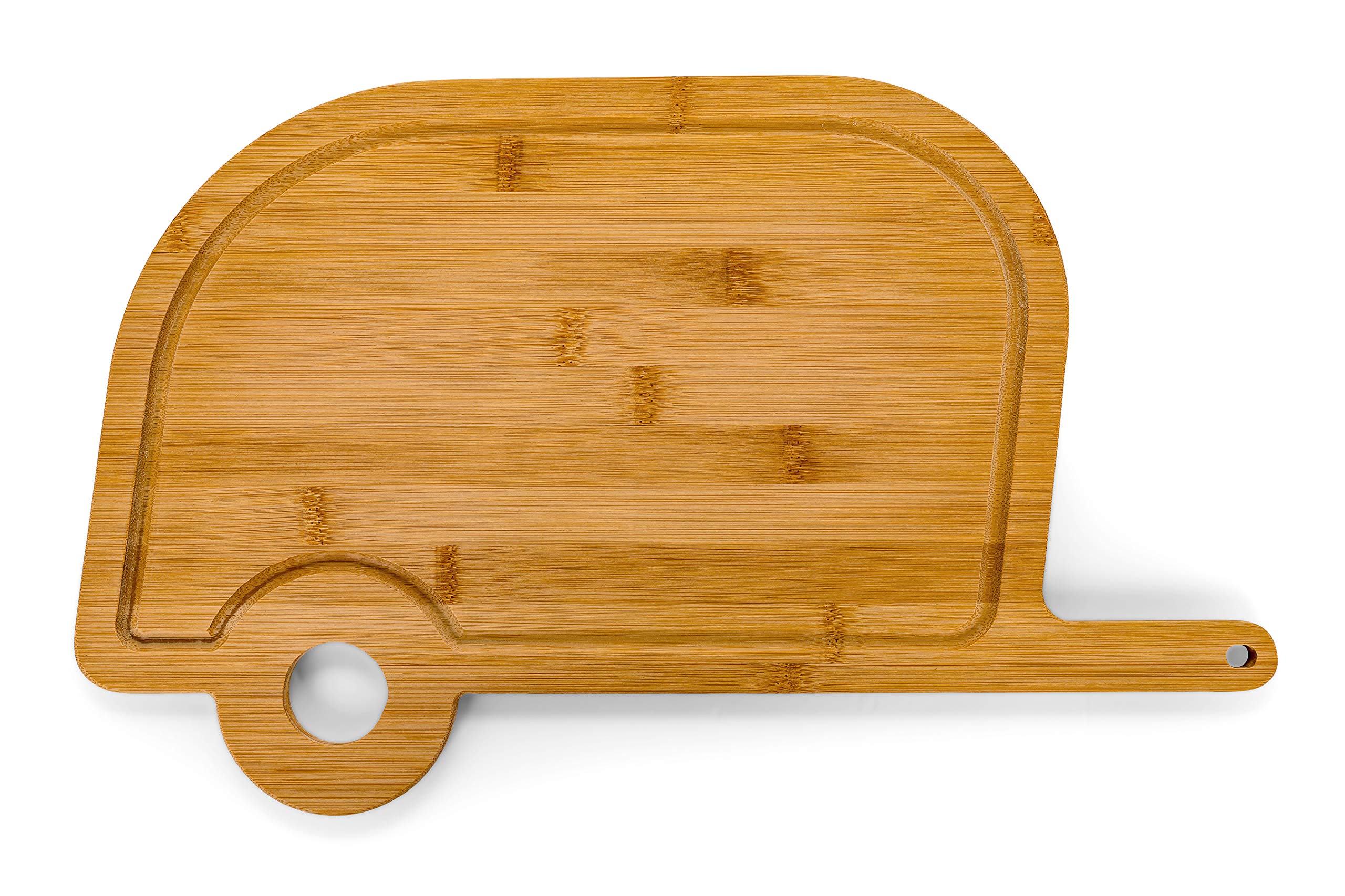 Camco Life is Better at The Campsite Retro RV Shaped Bamboo Wood Cutting Board for Food Prep-Doesn't Dull Knives, Resists Moisture (53089)