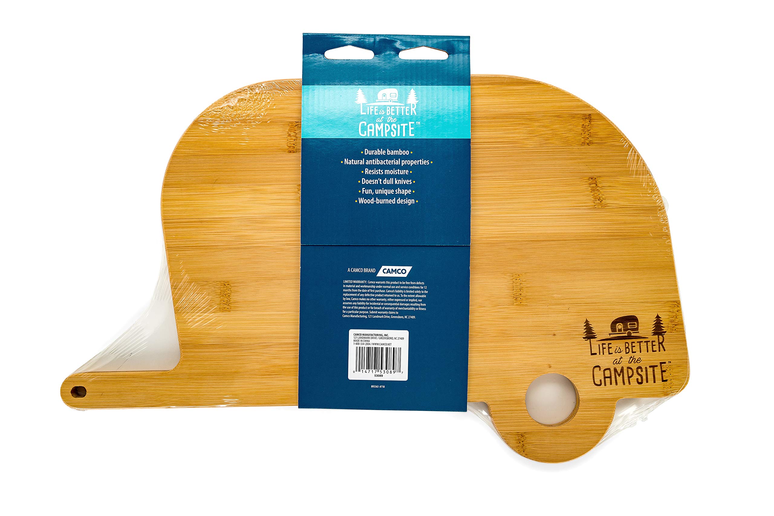 Camco Life is Better at The Campsite Retro RV Shaped Bamboo Wood Cutting Board for Food Prep-Doesn't Dull Knives, Resists Moisture (53089)