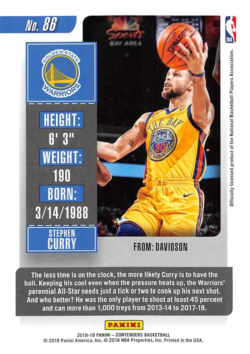 2018-19 Panini Contenders Season Ticket #86 Stephen Curry Golden State Warriors NBA Basketball Trading Card