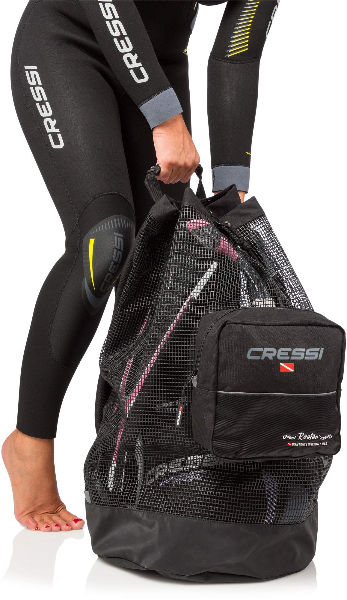 Cressi Heavy Duty Mesh Backpack 90 liters Capacity for Scuba Diving, Water Sport Gear | Roatan: designed in Italy, Black, One Size (UB936000)