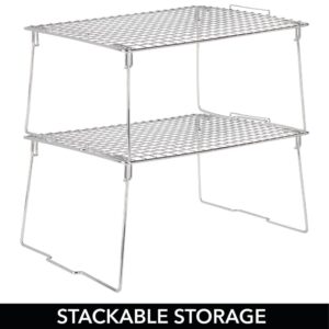 mDesign Farmhouse Metal Stackable Storage Shelf - Closet, Cabinet, Countertop 2-Tier Raised Organizer - for Bedrooms, Bathrooms, Entryways, Hallways - 12" x 17" x 8.4" - Chrome