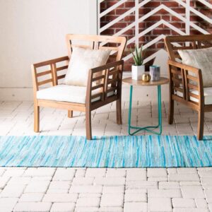 Unique Loom Chindi Cotton Collection Soft Hand Woven Natural Fiber Striped Area Rug, 2 ft 2 in x 6 ft 7 in, Turquoise/Ivory