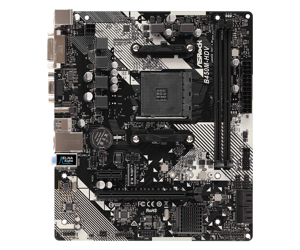 ASRock B450M-HDV R4.0 AM4 AMD Promontory B450 SATA 6Gb/s Micro ATX AMD Motherboard