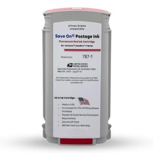 save on postage ink compatible pb 787-1 red postage machine ink - cartridge for sendpro p/connect+ series mailing system, 787-1 extra high yield red ink cartridge - postage meter cartridge