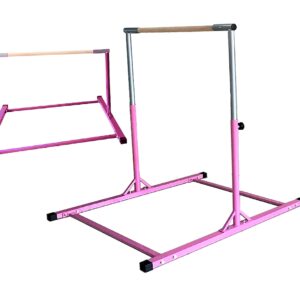 X-Factor 5 Ft Horizontal Bar Athletic Teens Adjustable Gymnastics Children Junior Training Kip Bars Pink with 4Ft x 6Ft Gymnastic Mat Set