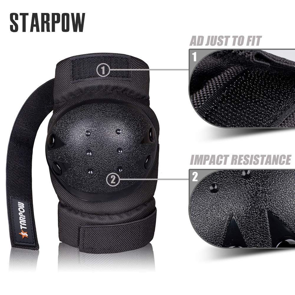 Knee Pads For Kids/Adult Elbows Pads Wrist Guards 3 In 1 Protective Gear Set For Skateboarding, Roller Skating, Rollerblading, Snowboarding, Cycling(S/M/L) By STARPOW (Black, Youth)