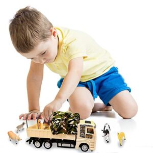 ArtCreativity Push and Go Transportation Safari Truck - Unique Animal Figurines Storage - Durable Plastic Truck with Fabric Cover - Best Birthday for Boys and Girls, Carnival Prize